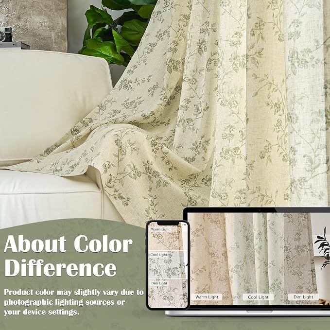 Lazzzy Floral Linen Curtains Farmhouse Extra Long Curtain - Image 6