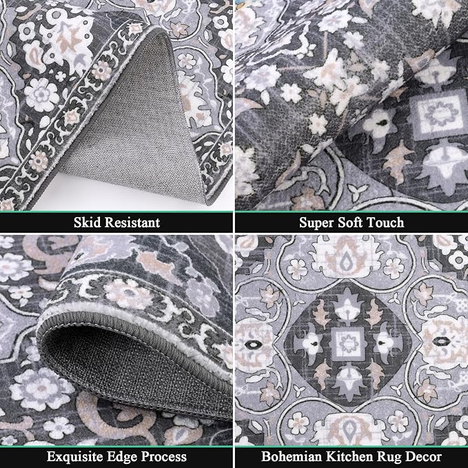 HEBE Farmhouse Kitchen Rugs Sets of 3 Non Slip Washable Boho Kitchen Rugs and - Image 3