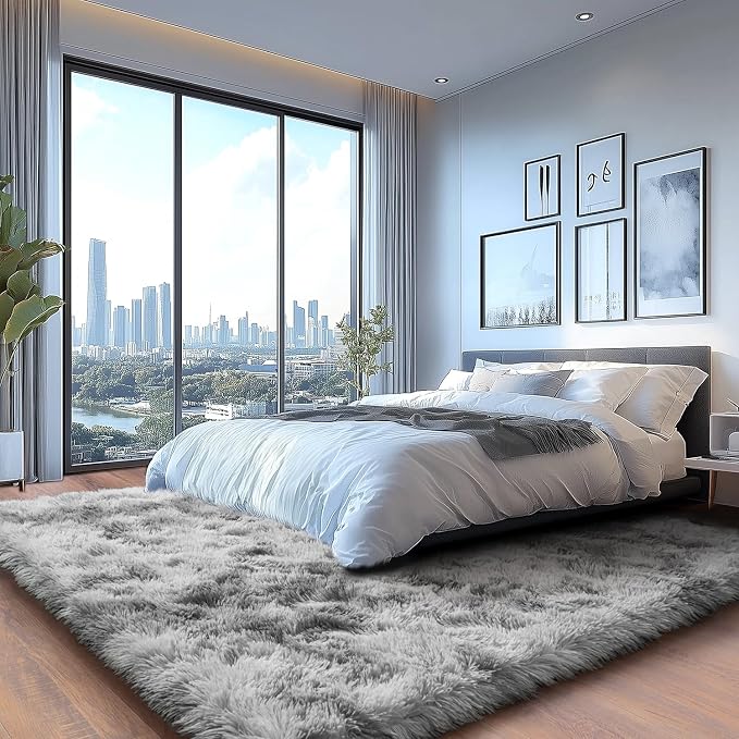 Soft Shaggy Rugs Light Grey Fluffy Rug - Image 4