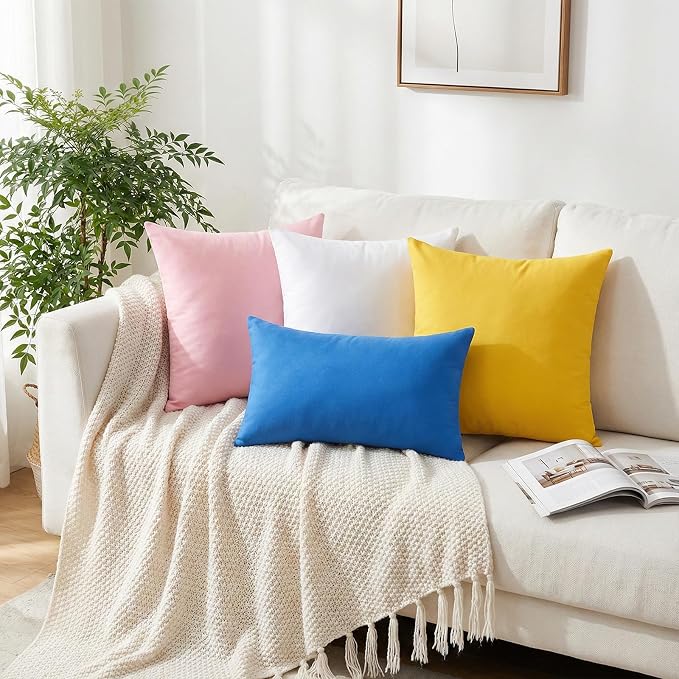 Thmyo 4-Pack 100% Cotton Lumbar Comfortable Solid Decorative Throw Pillow Case - Image 3