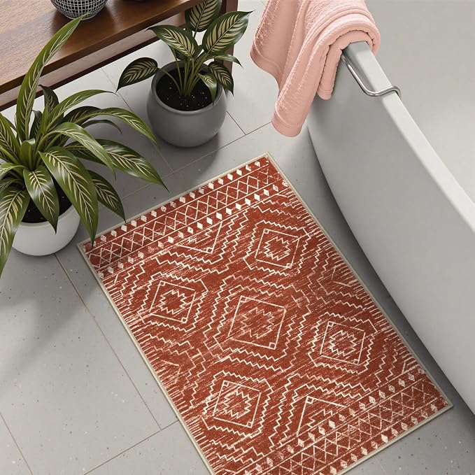 Wonnitar Moroccan Bathroom Rug, Washable 2x3 Small Bath Mat, Boho Tribal Soft - Image 4
