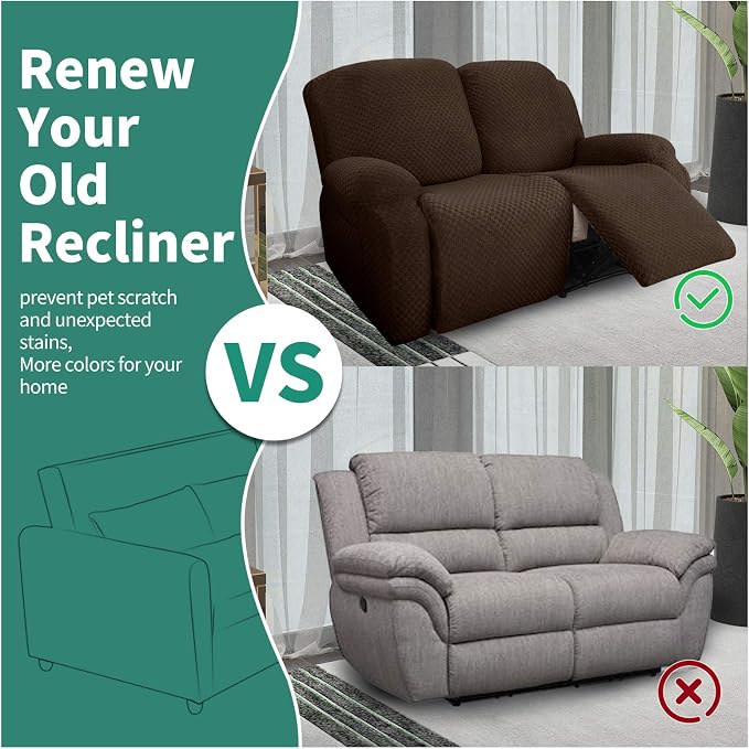 YEMYHOM 6 Pieces Stretch Loveseat Recliner Slipcover Jacquard Recliner Sofa - Image 5