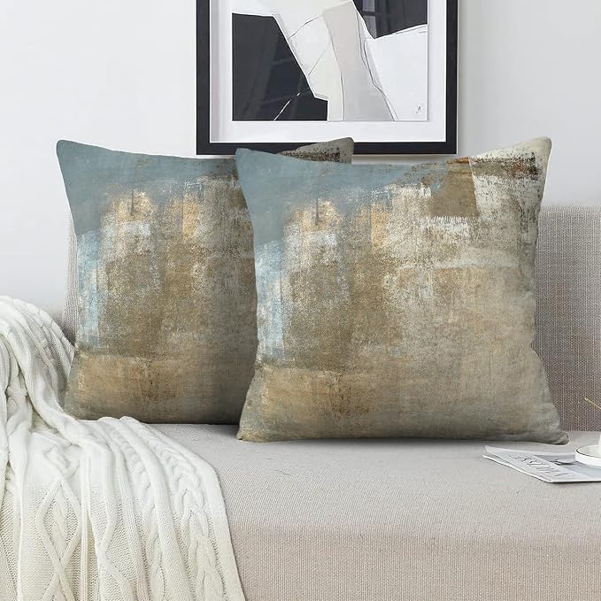 Grey and Beige Abstract Art Contemporary Pillow Cover, Modern Neutral - Image 5