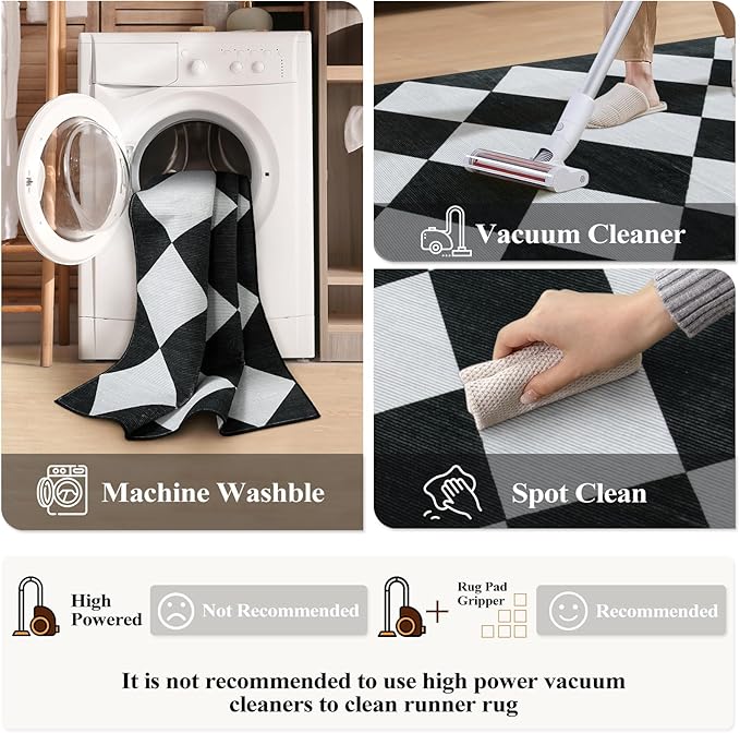 Beeiva Checkered Print Black Bathroom Runner Rug 2x6, Washable Ultra Thin Non - Image 7