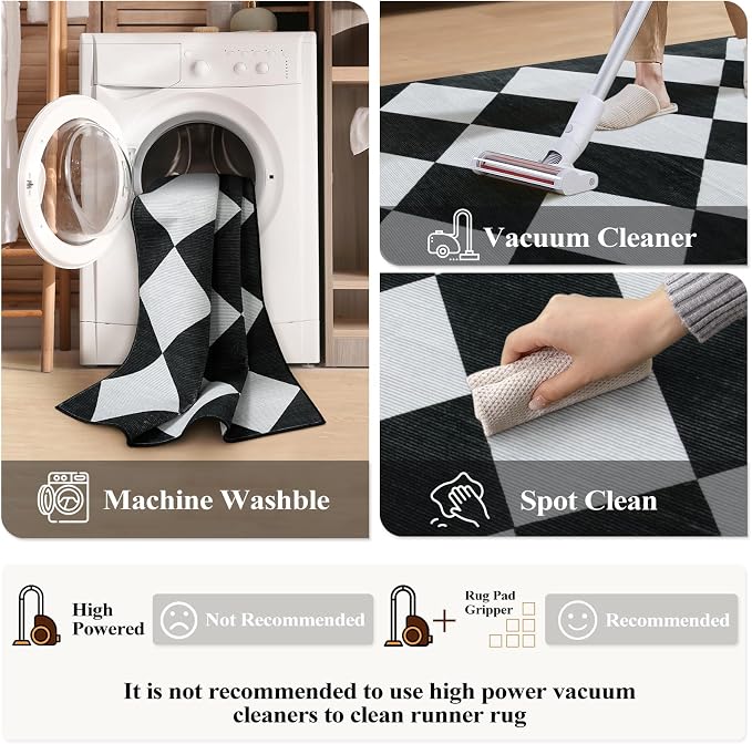Beeiva Checkered Print Runners for Hallways 2.5x8, Ultra Thin Black Kitchen - Image 5