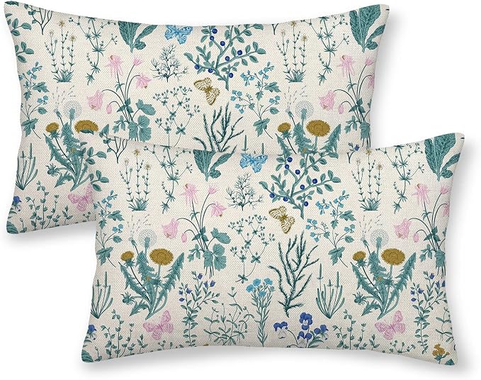 AEIOAE Spring Pillow Covers 12x20 Inch Set of 2, Seasonal Floral Outdoor by AEIOAE