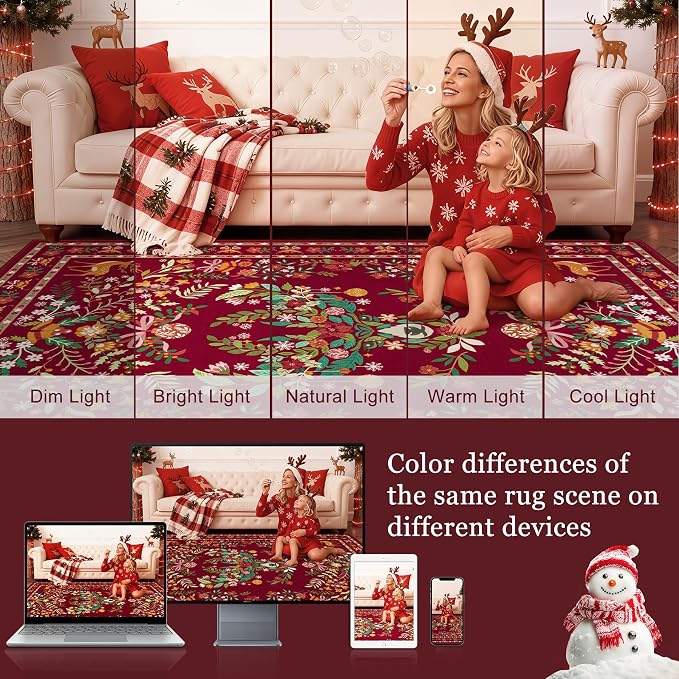 8x10 Area Rugs Living Room Rug: Christmas Washable Rug Floral Soft Carpet - Image 5