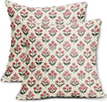 Black Red Floral Pillow Covers 24x24 Inch Set of 2, Vintage Flower Block Print by Sivirary
