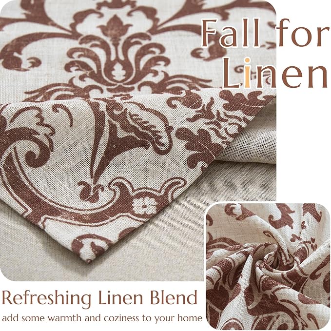 jinchan Linen Valance Curtain for Kitchen Vintage Damask Floral Blackout - Image 8