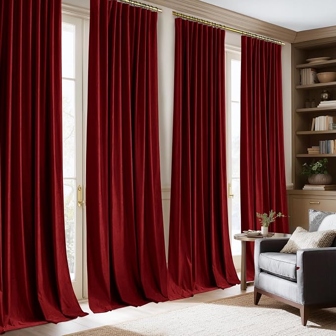 NICETOWN Red Burgundy Velvet Blackout Curtains 84 inch Long - Image 3