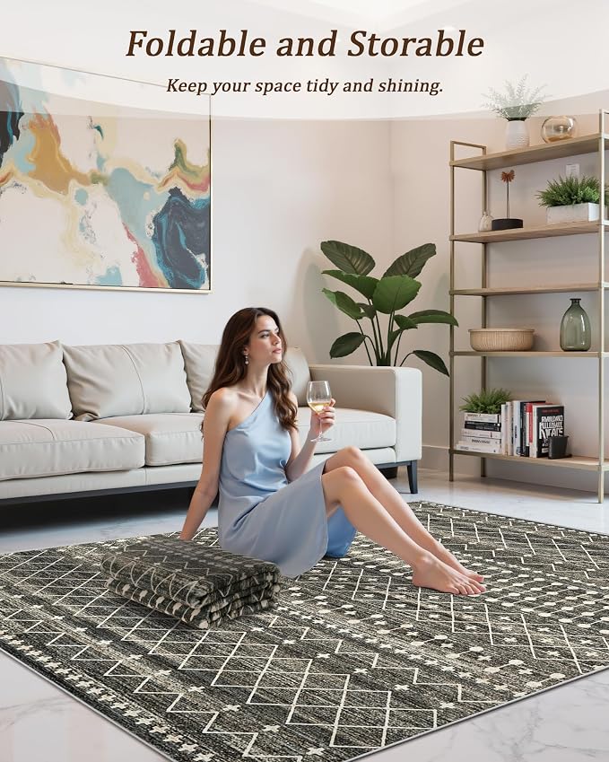 Miukiki 9x12 Area Rug for Living Room Moroccan Washable Rugs Non Slip Indoor - Image 6