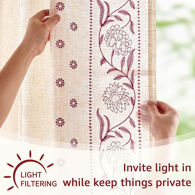 jinchan Winslow Linen Curtains for Bedroom 96 Inches Length Embroidered - Image 5