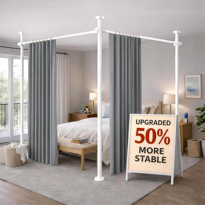 White Room Dividers Tension Curtain Rod, No Drilling Adjustable 72-200" W x by gonnrly