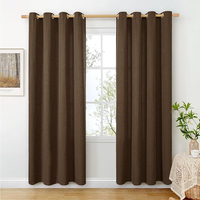 BGment Brown Linen Curtains for Living Room 80 Inches Long, Chocolated Light by BGment