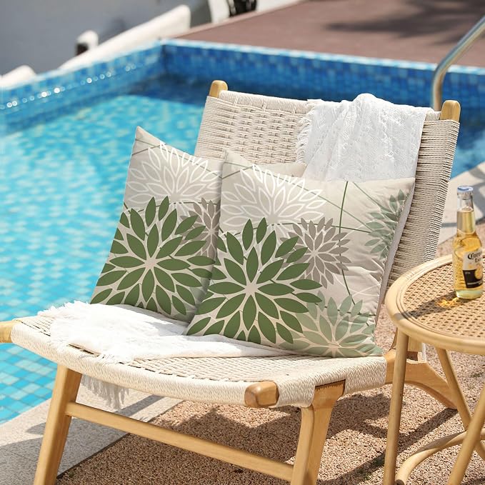 Dark Light Green and Grey Floral Pillow Covers 18x18 Set of 2 Outdoor Pillows - Image 2