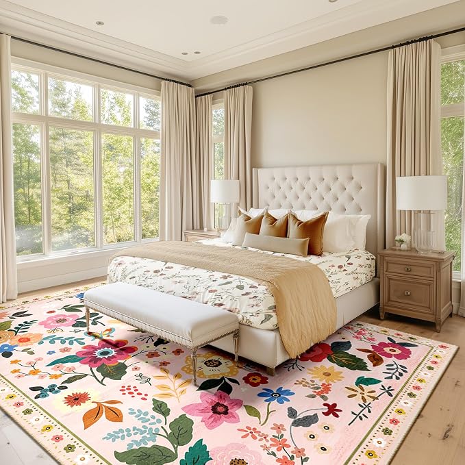 RELEANY Floral Nursery 9x12 Area Rugs Washable Print Boho Cute Carpet Non Slip - Image 8