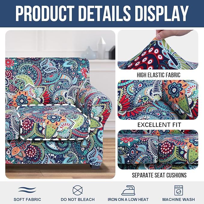 hyha Couch Cover, Loveseat Covers, Floral Pattern, 3 Pieces, Sofa Slipcovers - Image 4