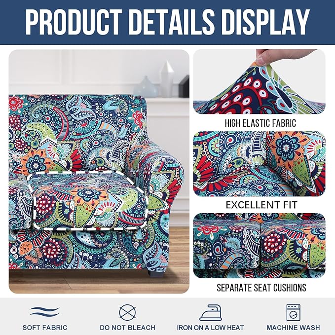 hyha Couch Covers, Chair/Sofa Covers, Floral Pattern, 2 Pieces, Armchair - Image 4