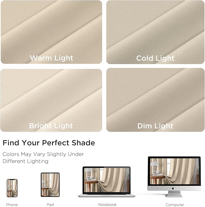 CUCRAF Light Beige Blackout Curtains 54 inch Length 2 Panels Set, Rod Pocket - Image 4