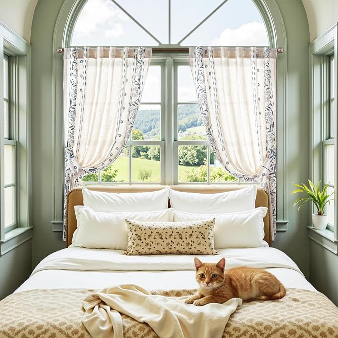 jinchan Winslow Linen Curtains 45 Inch Length Small Window Curtains Embroidered - Image 4