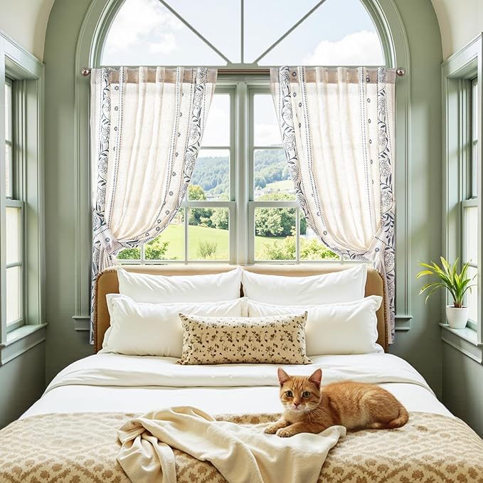 jinchan Winslow Linen Curtains 54 Inch Length Small Window Curtains Embroidered - Image 4