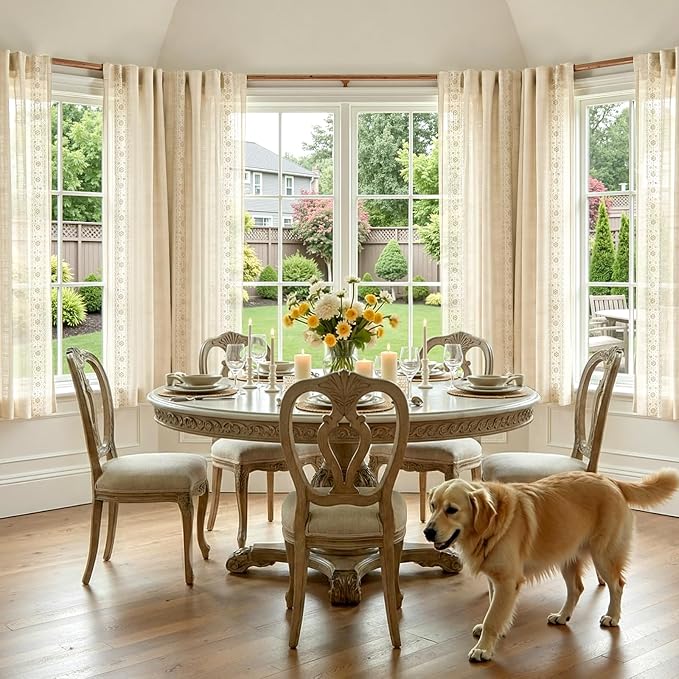 jinchan Weslie Beige Floral Sheer Curtains - Image 2