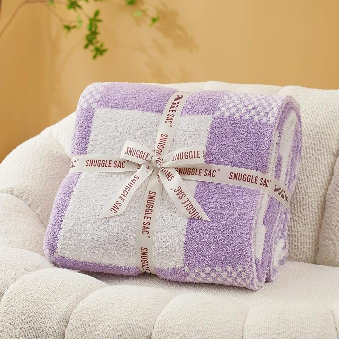 Snuggle Sac Checkered Blanket, Lilac Purple Throw Blanket - Image 3