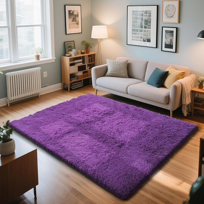 Purple Fluffy Rug Shaggy Area Rug, 3x5 Area Rugs - Image 2