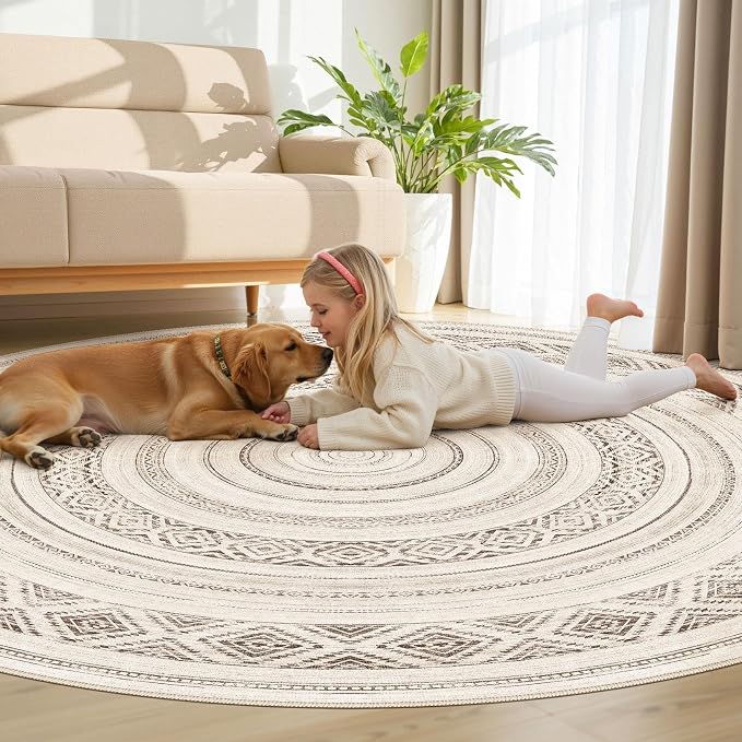 cotiled 8x8 Round Area Rug Living Room: Washable Boho Rugs - Image 7