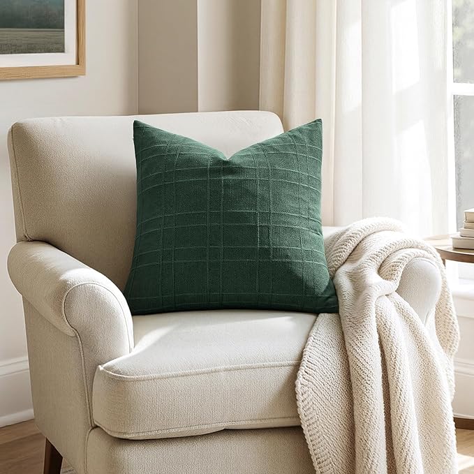 MIULEE Decorative Linen Check Euro Shams Throw Pillow Covers Neutral Farmhouse - Image 6