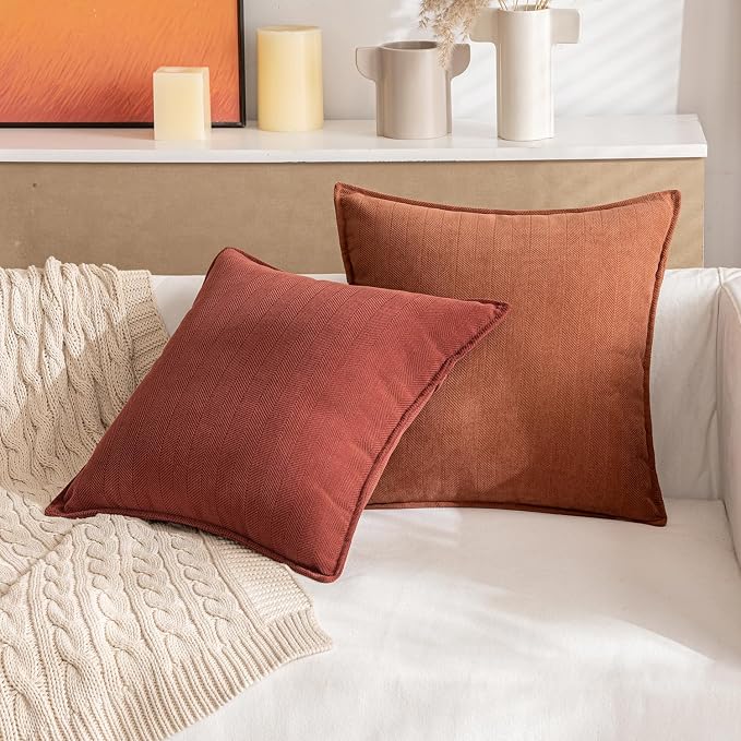 MIULEE Pack of 2 Rust Decorative Pillow Covers 18x18 Inch Soft Chenille - Image 8