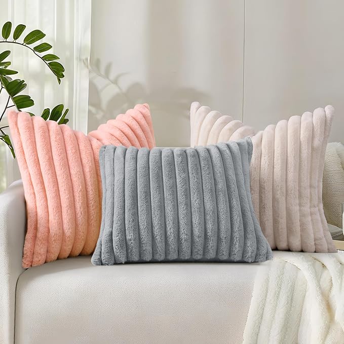 decorUhome Summer Cozy Faux Fur Throw Pillow Covers 26x26 Set of 2 Decorative - Image 7