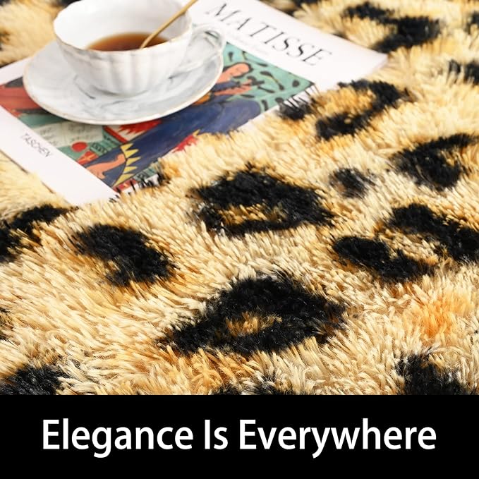 Amearea Fluffy Leopard Rug, Premium Cheetah Print Rugs, Soft Comfy Faux Fur - Image 3