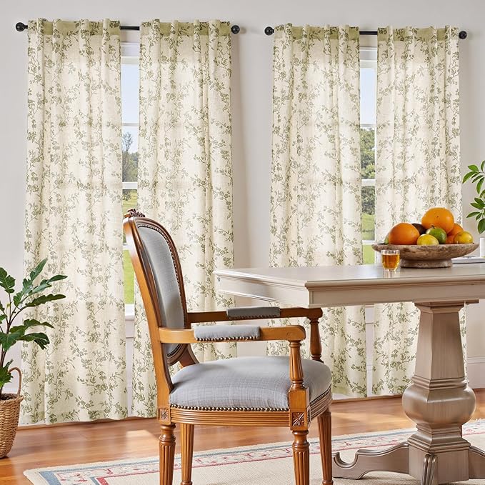 jinchan Linen Floral Curtains 84 Inch Farmhouse Country Flower Drapes Rustic - Image 2