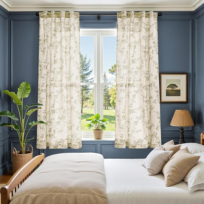 jinchan Linen Floral Curtains 63 Inch Farmhouse Country Flower Drapes Rustic - Image 3
