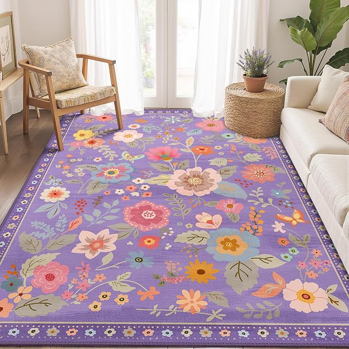RELEANY Floral Nursery 5x7 Area Rugs Washable Print Boho Cute Carpet Non Slip - Image 9