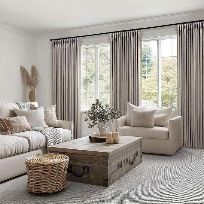 96 Inches Long Pinch Pleated Semi Sheer Curtains, Burlywood Linen Blended Light - Image 8