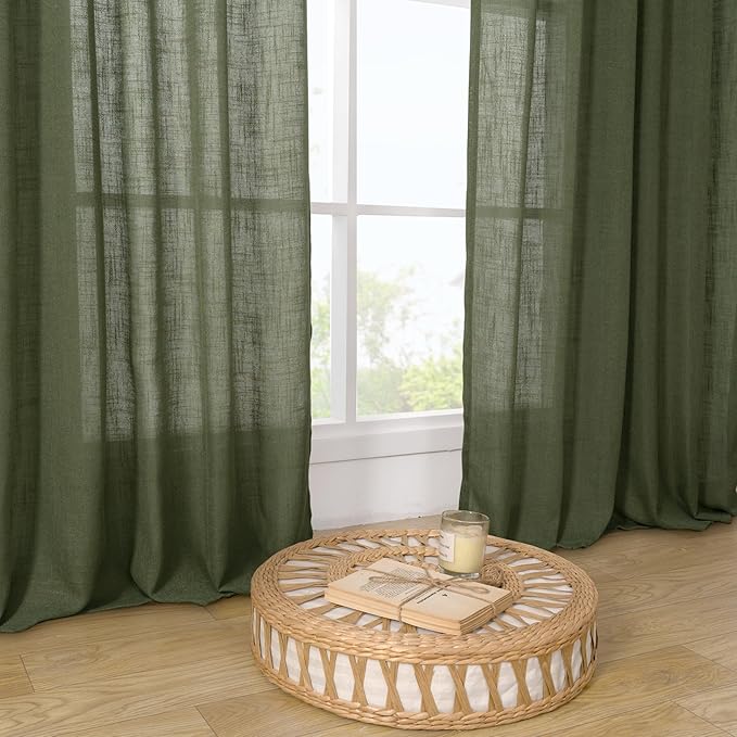 LAMIT Olive Green 72 inch Linen Curtains - Image 9