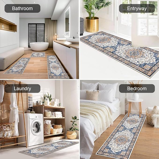 HEBE Farmhouse Kitchen Rugs Sets of 3 Non Slip Washable Boho Kitchen Rugs and - Image 5