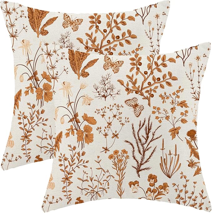 AEIOAE Fall Pillow Covers 16x16 Inch Set of 2, Burnt Orange Wild Flower Plant by AEIOAE