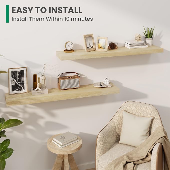 Solid Wood Floating Shelves For Wall, 48”W x 9”D x 1.56”H Large Wall Shelves - Image 4