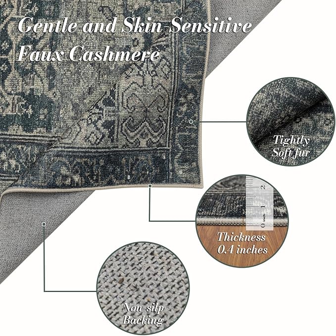 Area Rug 6×9, Large Vintage Boho Rug, Ultra-Soft Low Pile, Non Slip, Stain - Image 3