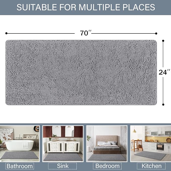 LOCHAS Luxury Bathroom Rug Shaggy Bath Mat 24 x 70 Inch, Washable Non Slip Bath - Image 2
