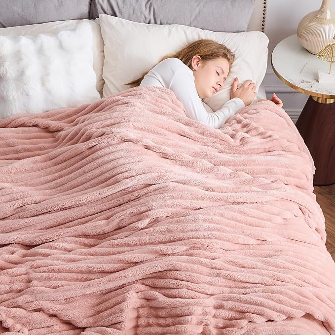 NEWCOSPLAY Super Soft Queen Blanket Pink Premium Silky Flannel Fleece 3D Ribbed by NEWCOSPLAY