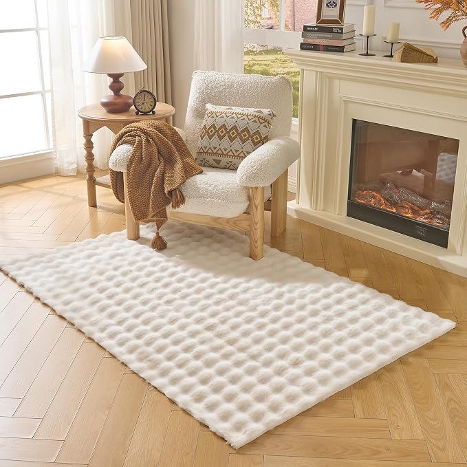Lotus Karen Fluffy White Rug for Living Room Bedroom, 2x3 Big Bubble Plush shag - Image 2