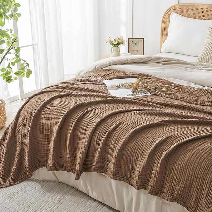 EMME Cotton Muslin Queen Blanket Bed Layering Breathable Gauze Blanket Soft - Image 2