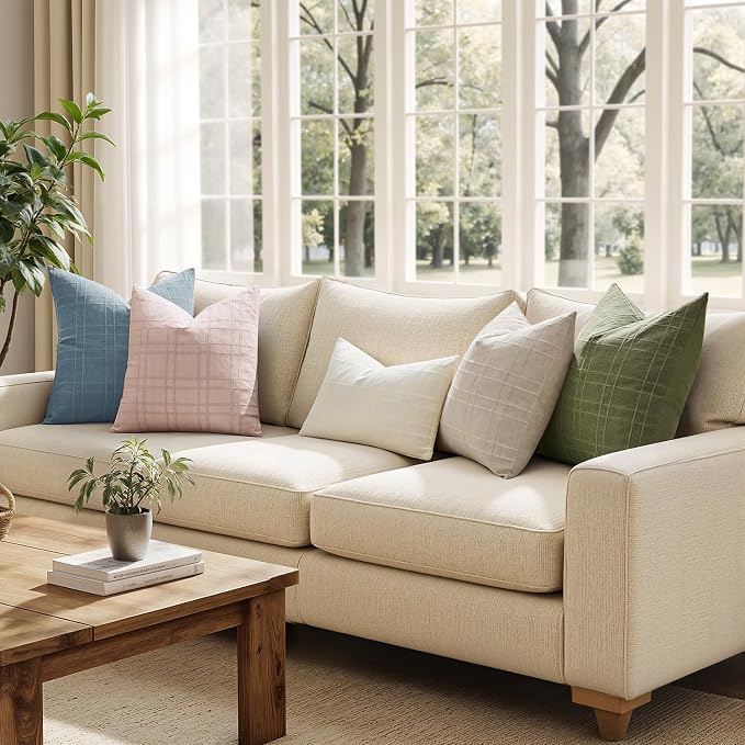 MIULEE Decorative Linen Check Throw Pillow Covers Neutral Farmhouse Vintage - Image 4