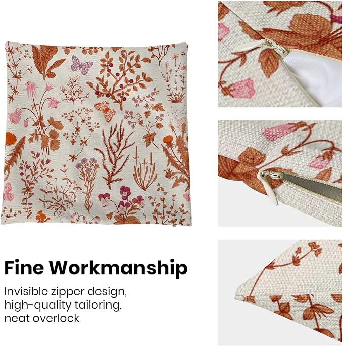 AEIOAE Fall Pillow Covers 18x18 Inch Set of 2, Burnt Orange Wild Flower Plant - Image 6
