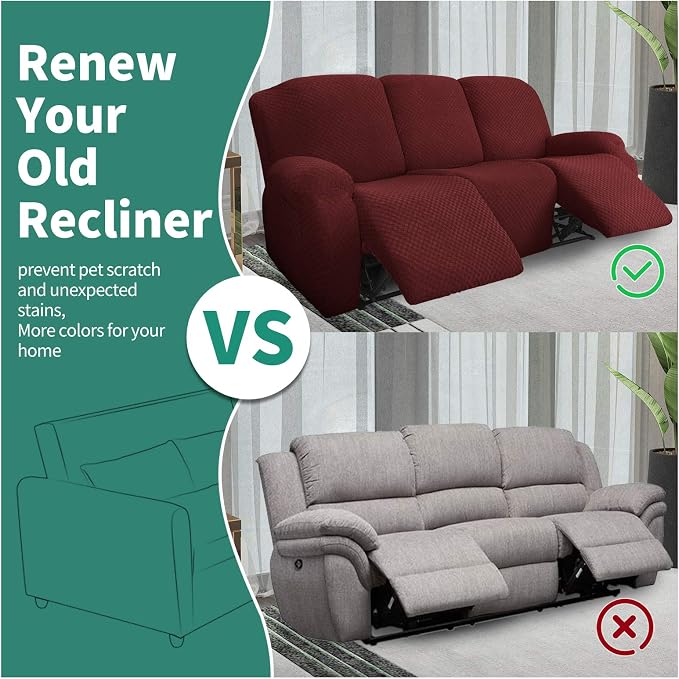 YEMYHOM 8 Pieces Stretch Recliner Sofa Cover Latest Jacquard Reclining Couch - Image 5