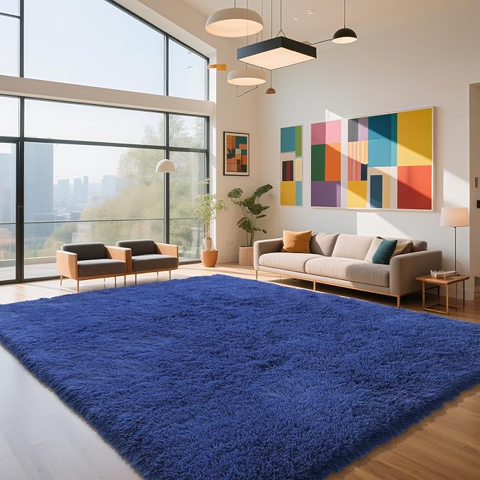Blue Fluffy Rug Shaggy Area Rug, 8x10 Area Rugs by Yongyangjuxi